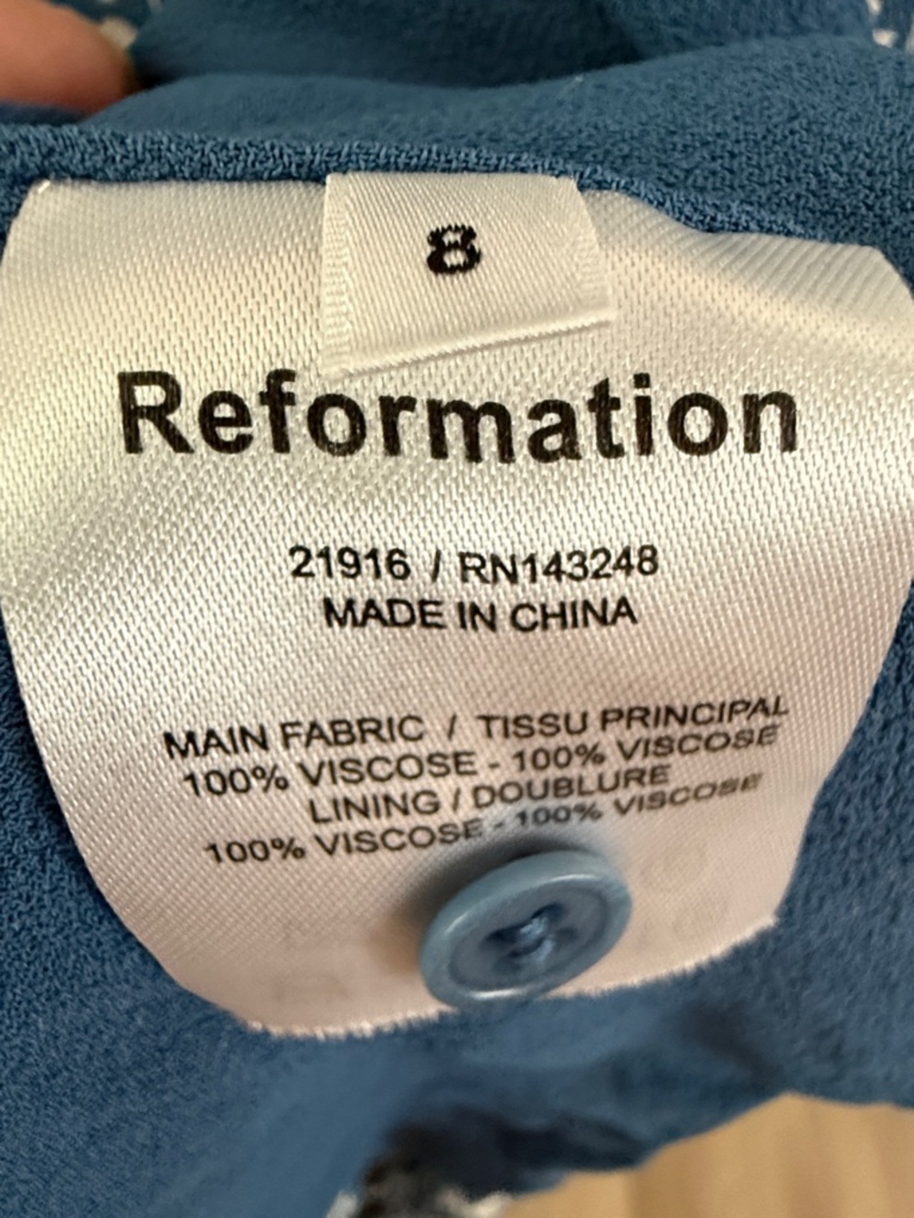 Reformation Blue V-Neck Midi Dress with Side Slit Nantes Mari Floral Ruffle Sz 8 - Picture 6 of 8